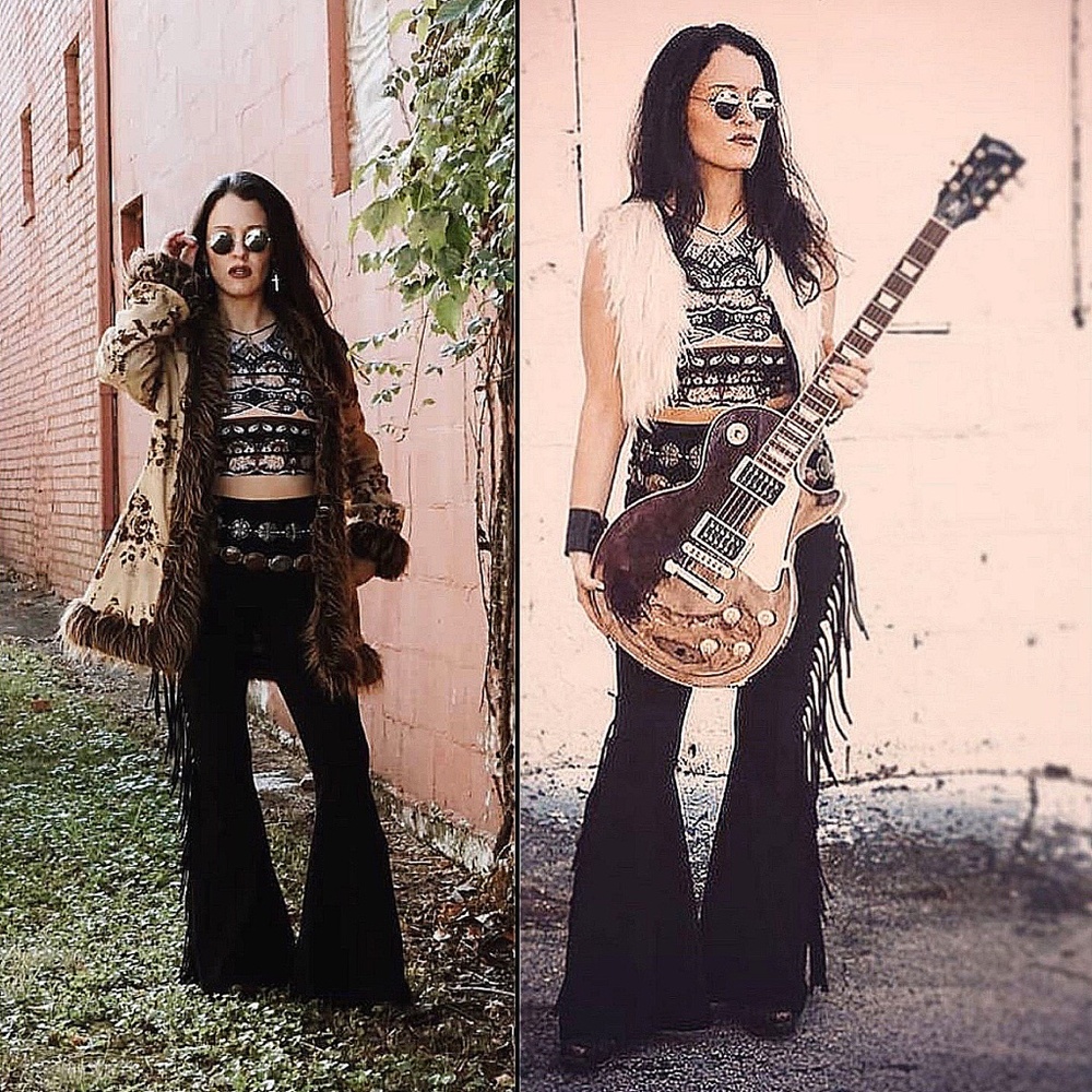 SHORT LENGTH High Waisted Fringe Bell Bottoms in BLACK SOLID - Sizes XS S M L XL - Picture 7 of 10